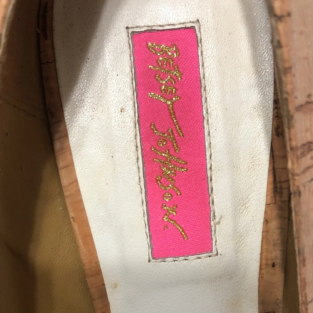 Betsey Johnson Cork Peep-Toe Pumps with White Straps